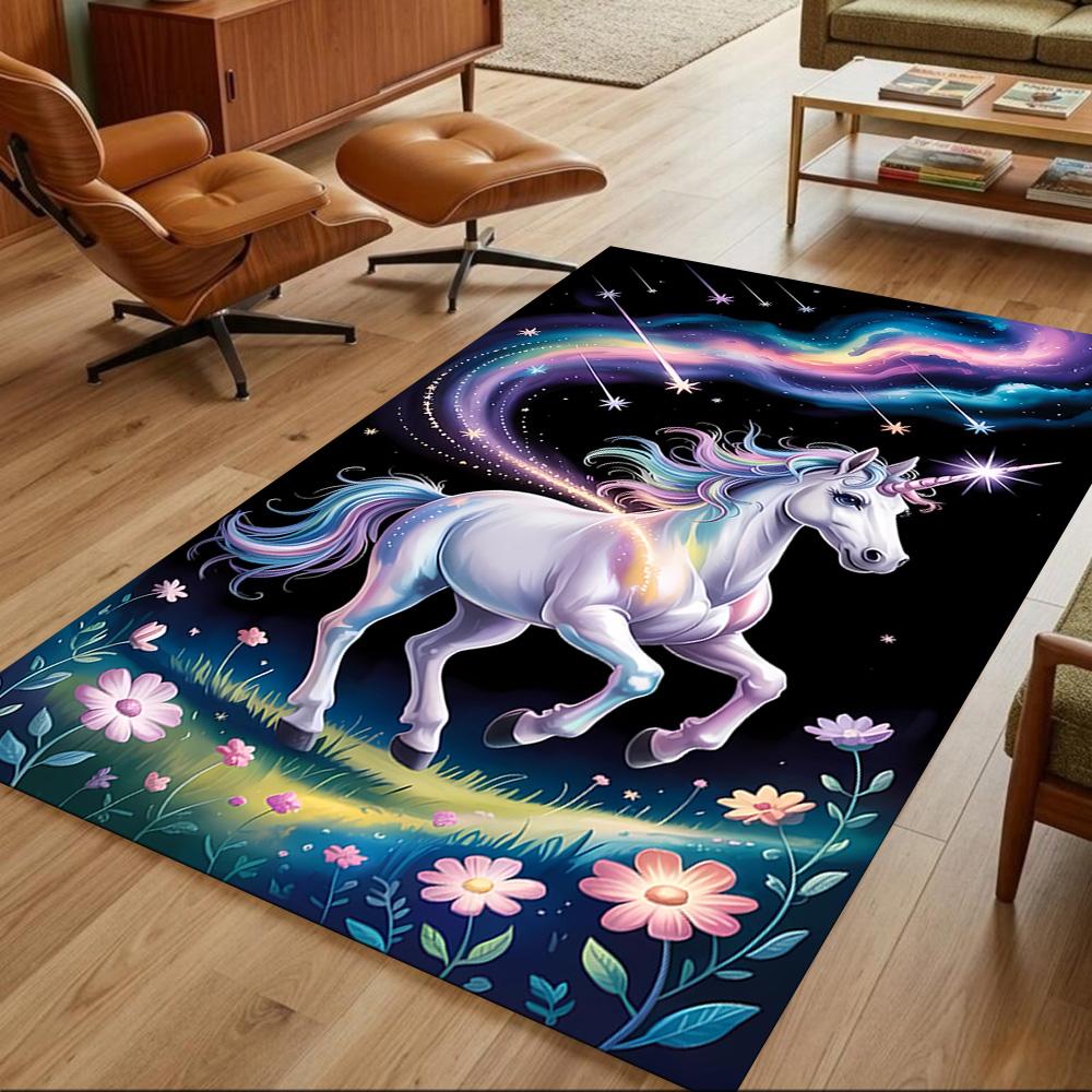 Moonlit Unicorn In Enchanted Forest Non-Slip Home Carpet Design for Office Decor Living Room Bedroom Gift