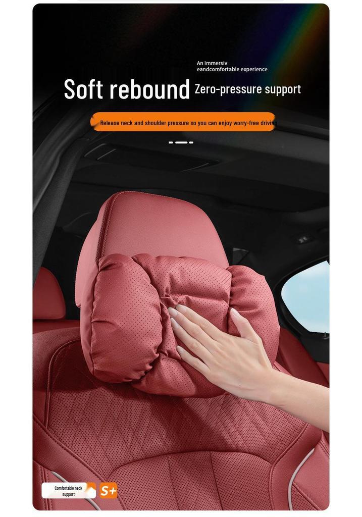 Hongqi Headrest and Lumbar Cushion for Neck and Back Support - H5 H6 H9 HS3 HS5 HS7 LS7 Models, Red