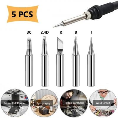 5Pcs I + B + K + 2,4 D + 3C Lötkolben Reinem Kupfer 900M Lötkolben kopf Set Innen Heißer Bare Kupfer Elektrische Lötkolben Spitze