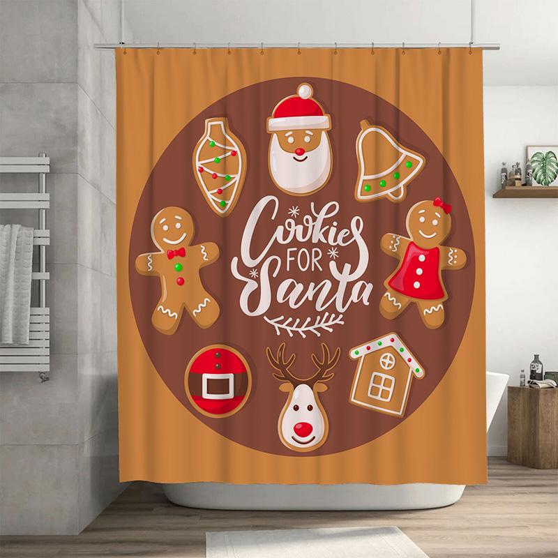 

TU Christmas Cookie Santa Claus Holiday Bathroom Shower Curtain Festive Home Decor XMAS Pattern Waterproof Fabric Backdrop 90x180cm35x71in