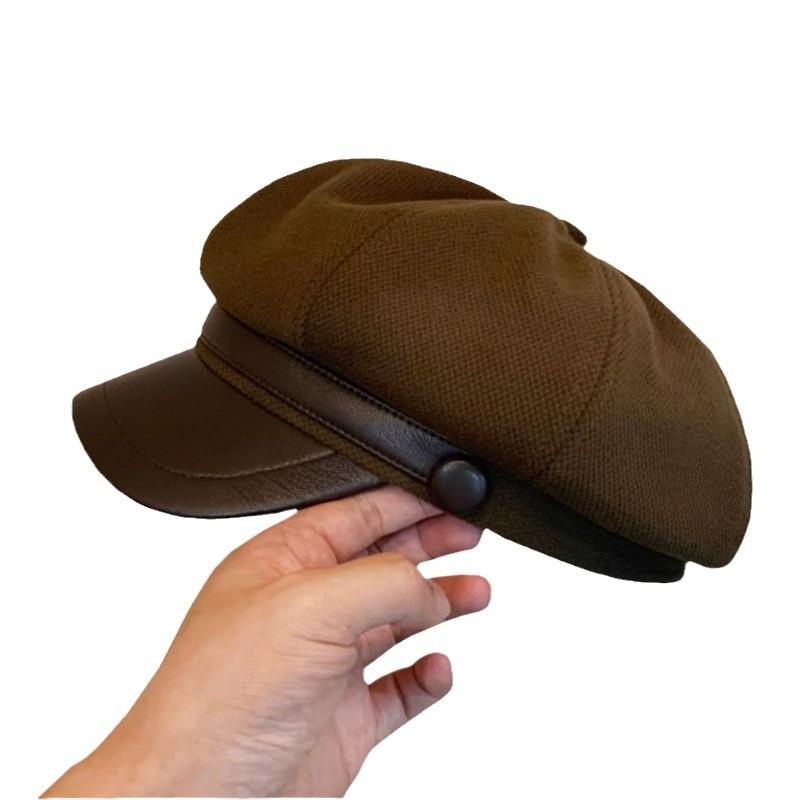 Spring and Autumn Wear Hat Women's Quality Retro Leather Edge Octagonal Hat Versatile Face Newsboy Hat