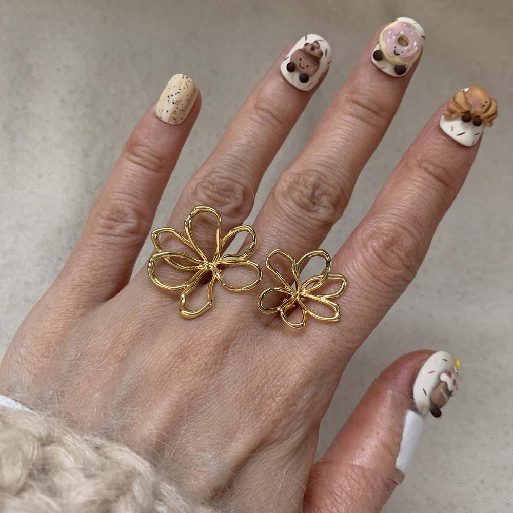 Exaggerated Silver Sunflower Finger Circle Irregular Open Hollow Out Ring  Banquet