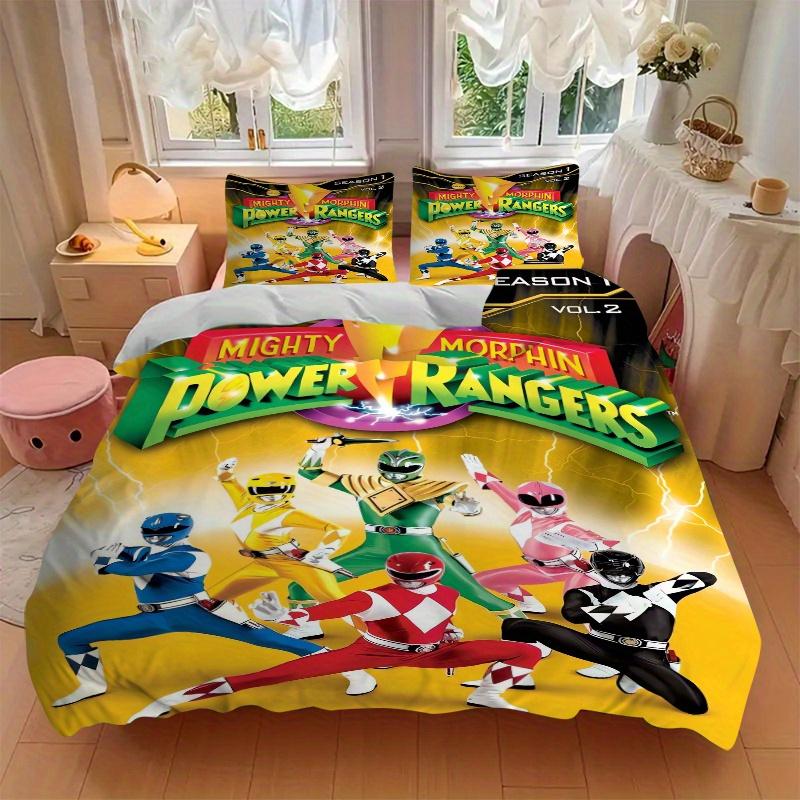Juego de Ropa de Cama de 3 Piezas Mighty Morphin Power Rangers - 1 Funda de Edredón Suave + 2 Fundas de Almohada, Adecuado para Todas las Estaciones.F040