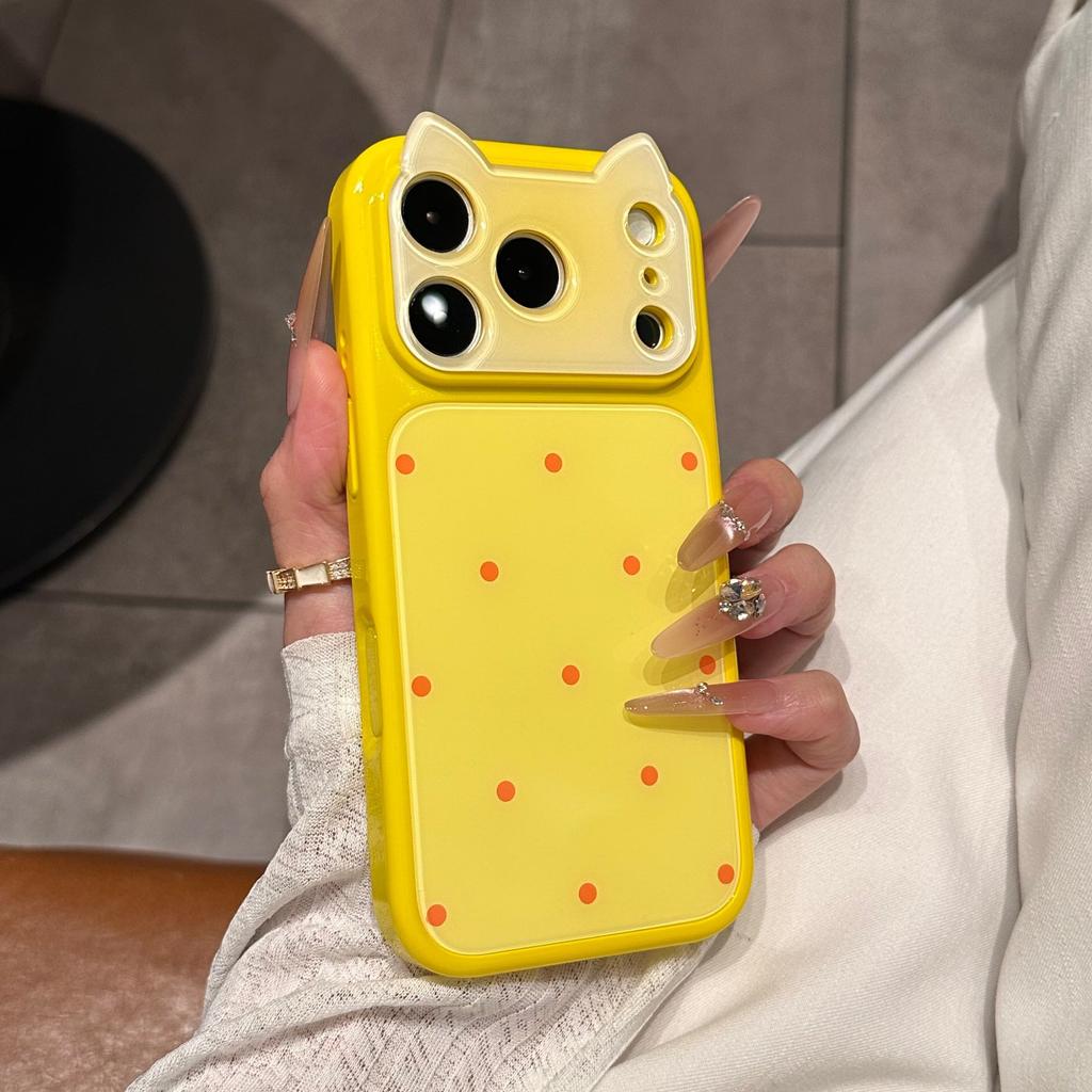 Girl powder is suitable for contrasting color polka dots Apple 17promax mobile phone case cat ears 14PM with lanyard iPhone16