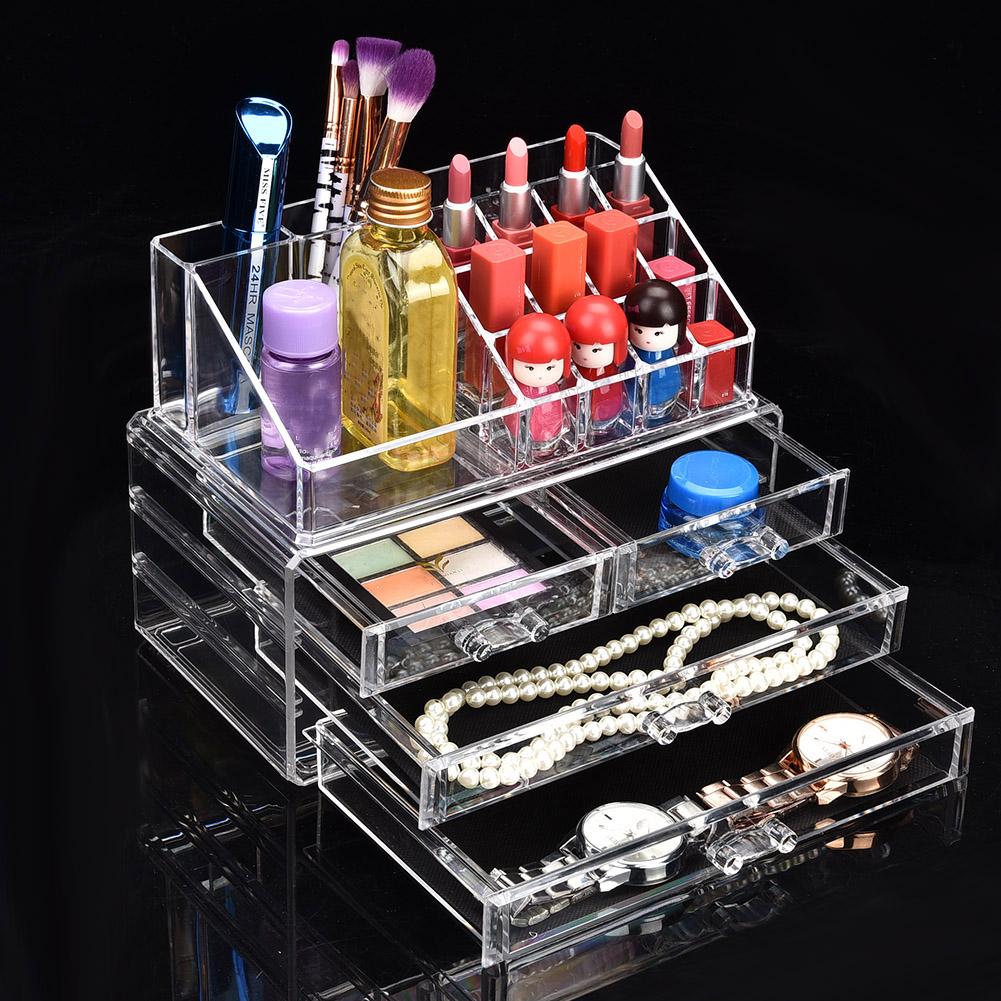 Clear Makeup Cosmetics Organizer Jewelry Storage Box Multi Layer Case with Drawers
