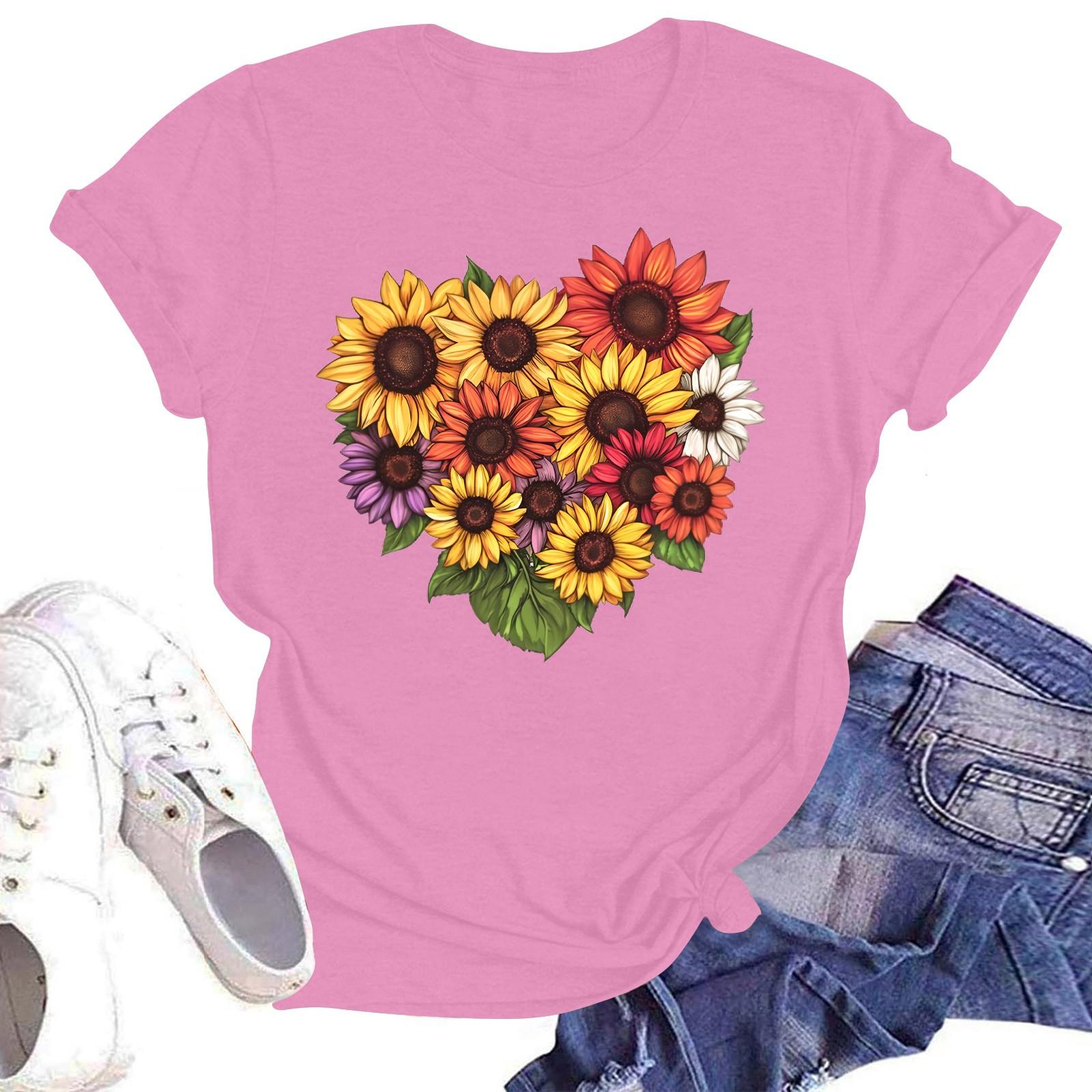 

Женская повседневная свободная футболка с принтом, круглый вырез, пуловер, короткий рукав, топ XL розовый