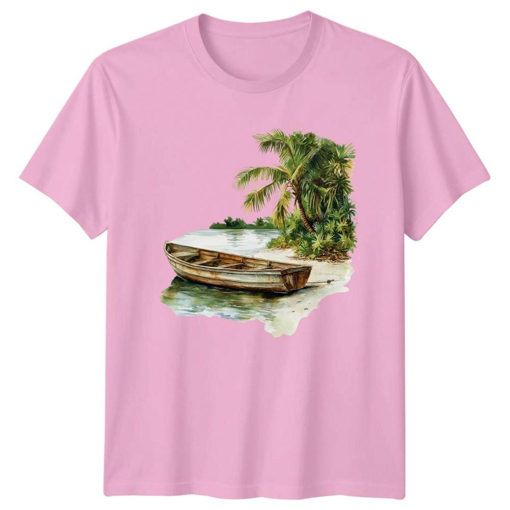 Wooden Rowboat Coastal Scenery Travel Unisexs TShirt Unisexs Graphic Tee