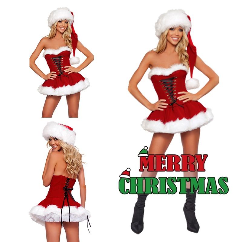 Christmas Women Sexy Dress Cosplay Costume Santa Claus Outfit Xmas Shoulder Off