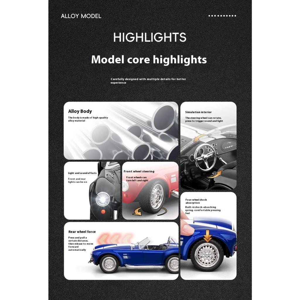 1/22 Ford Cobra Convertible Supercar Alloy Model, Exquisite Desktop Ornaments, The Best Collection for Car Model Enthusiasts