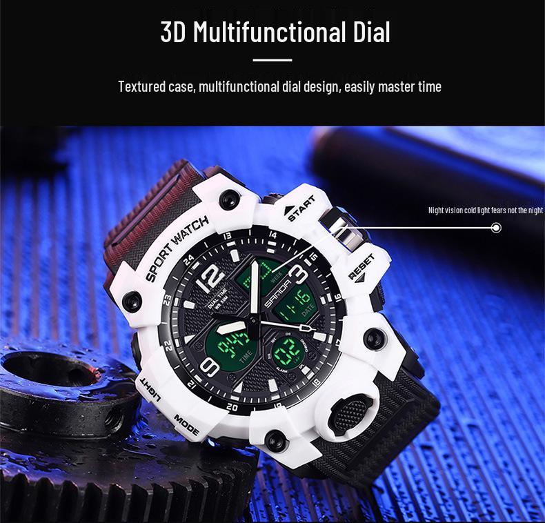 Sanda Fashion Waterproof Dual-Display Sports Watch with Luminous Features for Teens