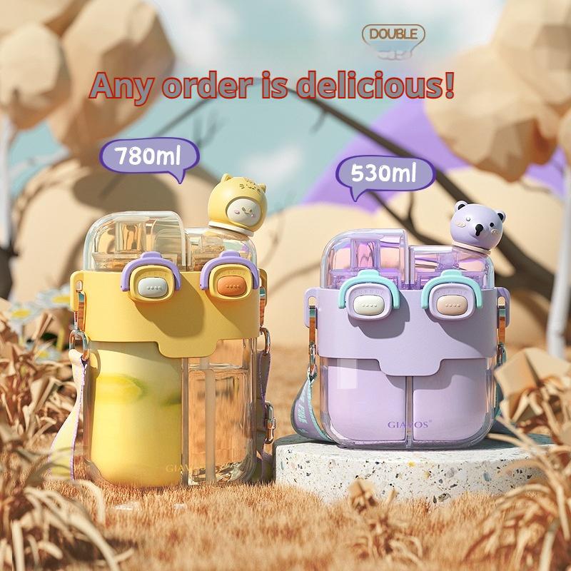 Sticlă de apă pentru copii Cupă de vară Cupă cu pai cu capac drăguț Sticlă de apă pentru studenți Cupă cu burtă mare Portabilă pentru exterior Cupă cadou pentru fete