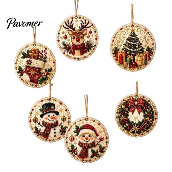 Christmas Faux Pearl Art Kit 6Pcs/Set Ornaments DIY Kit, Hanging Decorations Craft Creative Making with Round Charms Pearls, Holiday Rhinestone