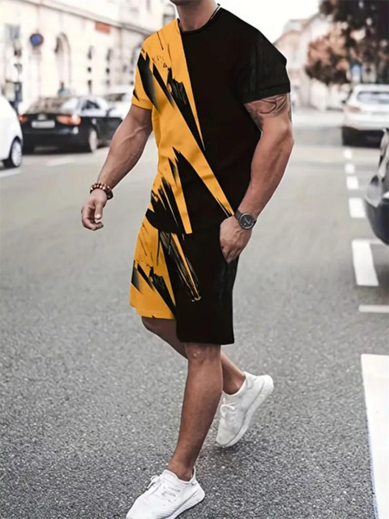 Neuer Mode-Textur 3D-Druck Anzug Herren Übergröße Kleidung Kurzarm Shorts Herren Sportbekleidung Sommer Herren Freizeitanzug