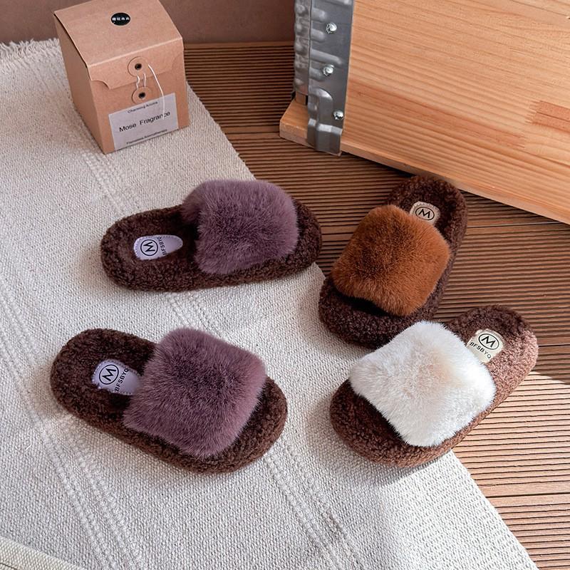 Chinelos de Inverno Felpudos para Meninas, Slip-On, com Sola Grossa, para Interior e Exterior, de Algodão e Pelúcia, Sapatos Planos para Crianças de 4 a 12 Anos