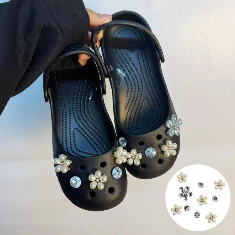 Bling Silver Rhinestone Flower Shoe Charms Metal Bead Bow & Heart Clog Charms Luxury Diy Shoe Decoration Punk Y2K Style Clog Pin
