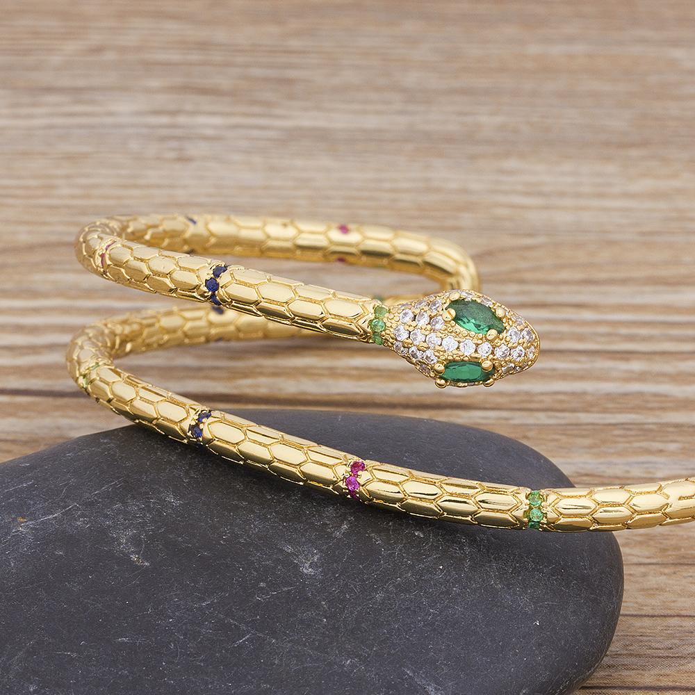Nidin European and American Fashion Copper Cubic Zircon Opening Cuff Adjustable Snake Bangle Jewelry For Women Girls Fine Gift