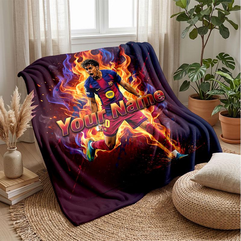 Coperta in Flanella Personalizzata con Nome Testo Lamine Yamal Logo Calcio Coperta Pile Personalizzata Regalo Speciale per Divano Camera da Letto Casa