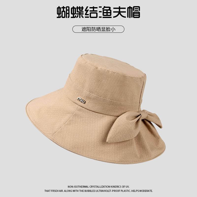 Bucket hat female bow letter face covering sunscreen basin hat outdoor eaves UV protection versatile sun hat