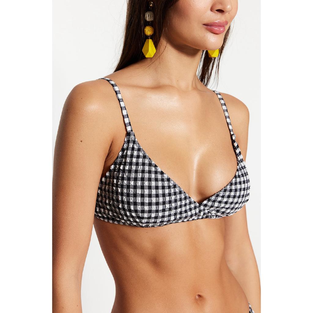 Green Gingham Textured Triangle Bikini Top Tbess21bu0141