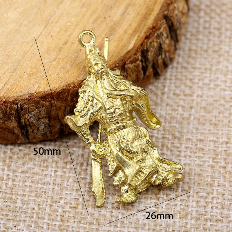 Antique brass Guan Gong ornament, car keychain pendant, home brass threshold pendant accessories