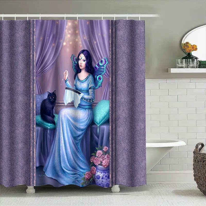 Fantasy Mermaid Shower Curtain Gothic Ocean Decor Sea Witch Bathroom Set Vintage Coastal Home Decor Artistic Print Waterproof