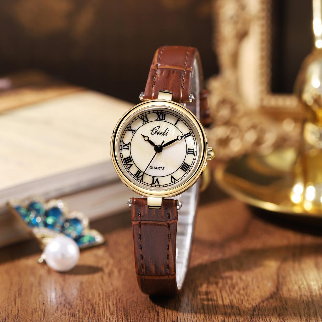 Retro Leather Quartz Watch Women'S Small High-Value Watch Waterproof Quartz Watch
