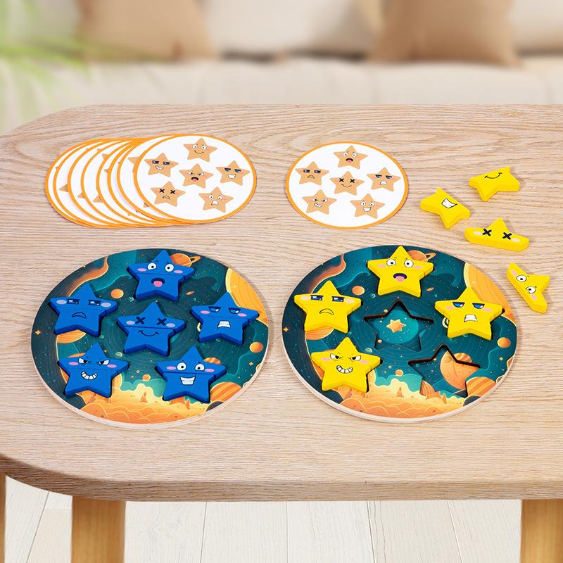 Children's Face-changing Rubik's Cube Building Block Expression Pairing Parent-child Interaction Battle Board Game Puzzle Wooden Toy