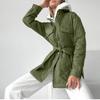 Thickened Warm Cotton Coat Women Long Loose Button Down Lapel Diamond Pattern All Season