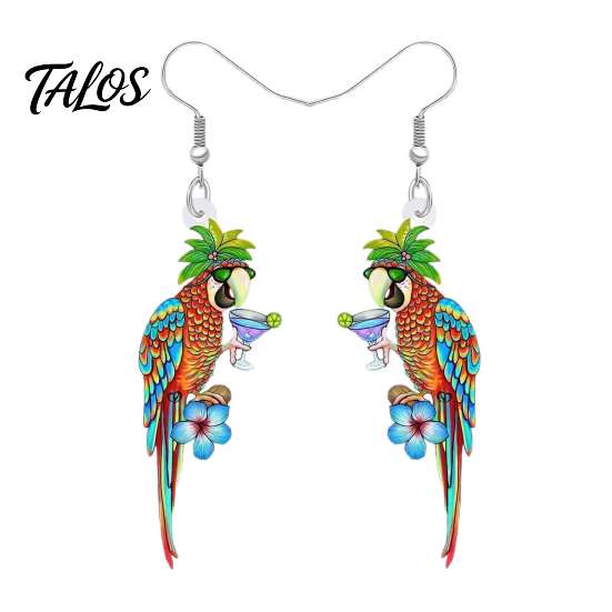Vibrant Feather Pattern Earrings 1 Pair Cute Acrylic Parrot Earrings, Tropical Animal Dangle Fun Halloween Costume Jewelry for Women, Summer