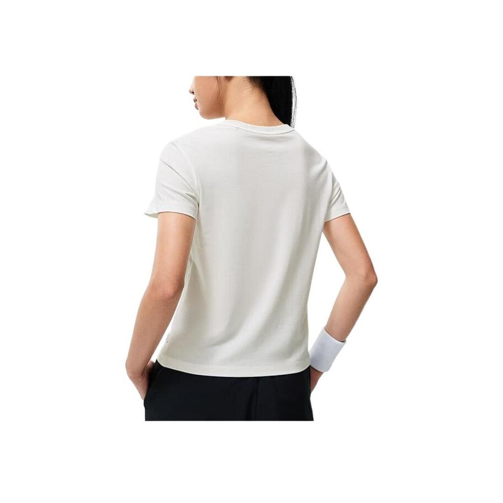 Li Ning Plain Color Sports Short Sleeve T-Shirt Women tops Off-White ATST580-1