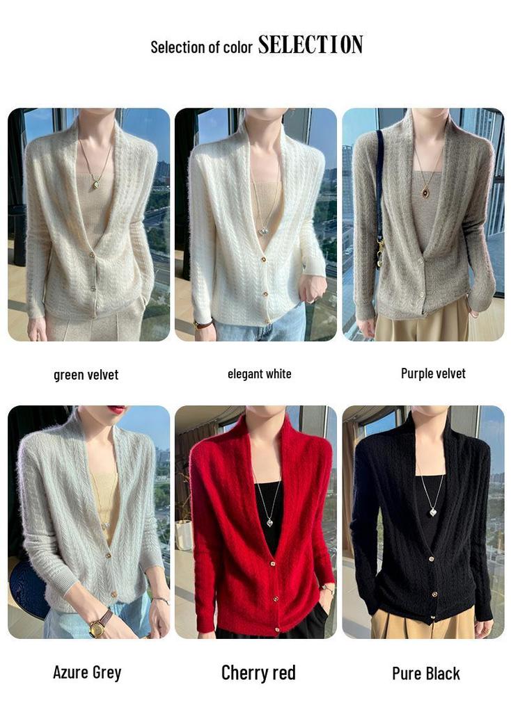 Women's High-End Pure Wool Scarf Collar Cardigan - Solid Color Autumn Winter Fashion Sweater