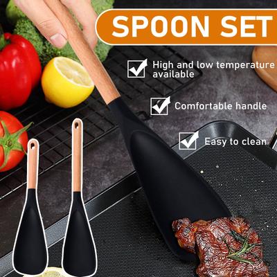 Japonês   Cabo de Madeira Pá de Silicone Colher Multifuncional Pá para Suplemento Alimentar