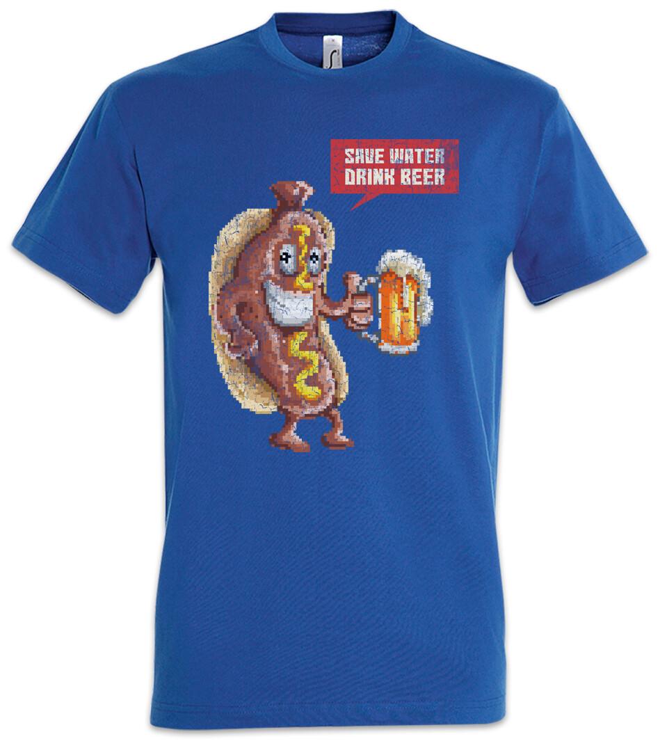 Hotdog Save Water Drink Beer T-Shirt Drunk Party Alcohol Fun Brewer Pixel Retro 4XL