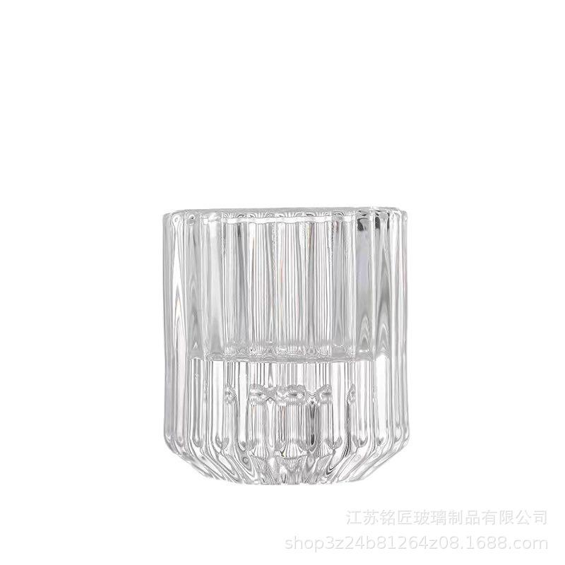 Minimalist Transparent Candle Holder with Vertical Stripes - Home Décor Ornament for Scented Candles