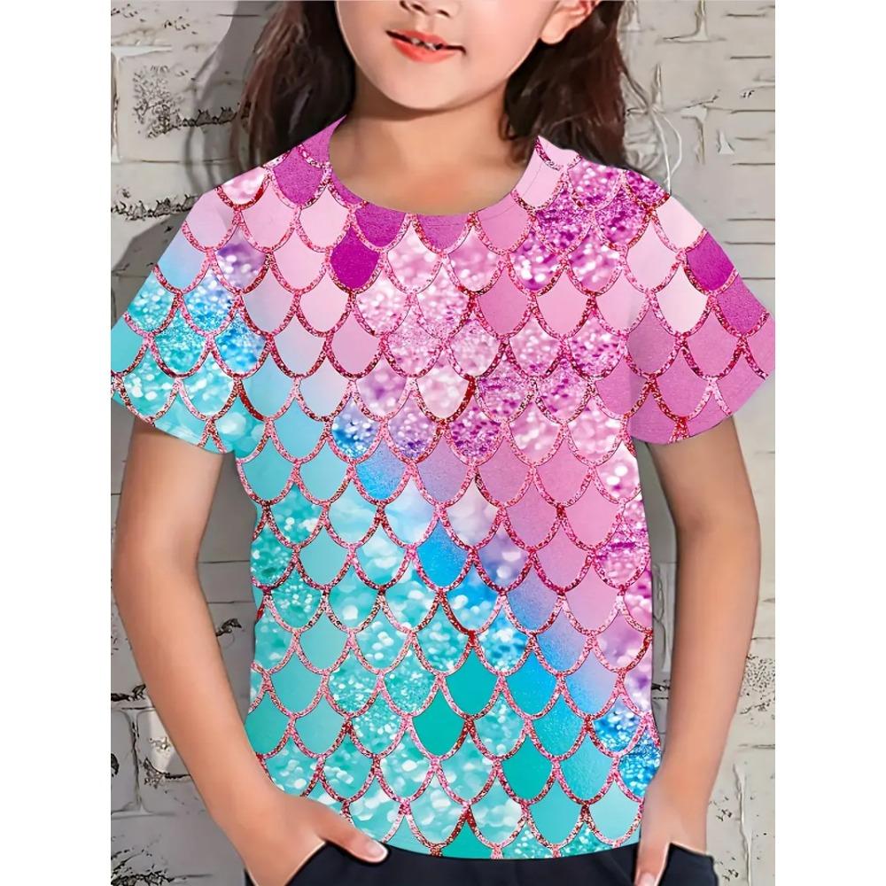 

Girls new fashionable cartoon summer short-sleeved T-shirt cool rainbow coloured printed tops 100cm