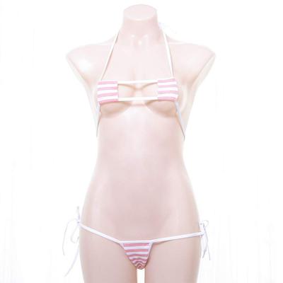 Eyepatch Bikini Cosplay Tiny Micro Bikini Triangle Bikini Square Bikini Separates Lolita Mini Bra Bikini T-Shorts Striped Halter Neck Doll Swimsuit