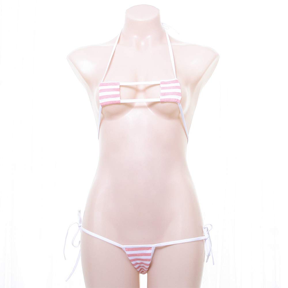 Eyepatch Bikini Cosplay Tiny Micro Bikini Triangle Bikini Square Bikini Separates Lolita Mini Bra Bikini T-Shorts Striped Halter Neck Doll Swimsuit