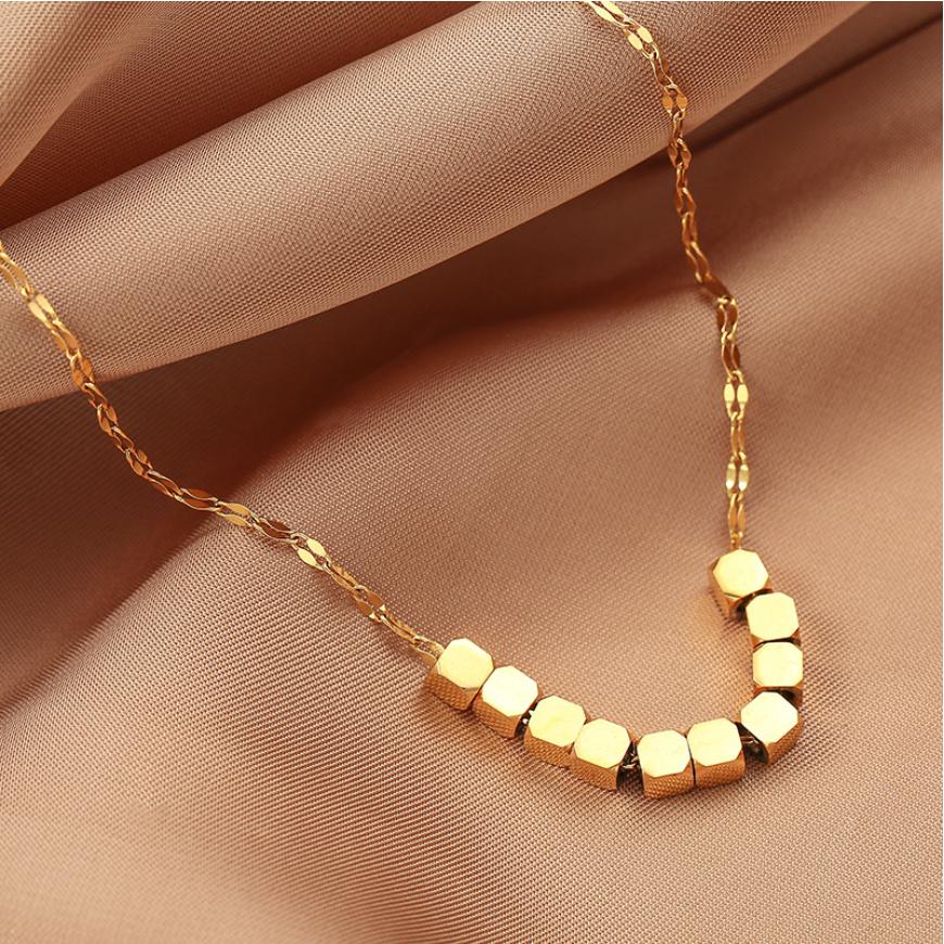 316L Stainless Steel New Fashion Upscale Jewelry Beaded Minimalism Square Charm Dazzling Chain Choker Necklace Pendant For Women