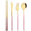 4Pcs Mirror Stainless Steel Tableware Gold Portable Dinnerware Knife Fork Spoon 304 Chopsticks Cutlery Set Western Flatware Set