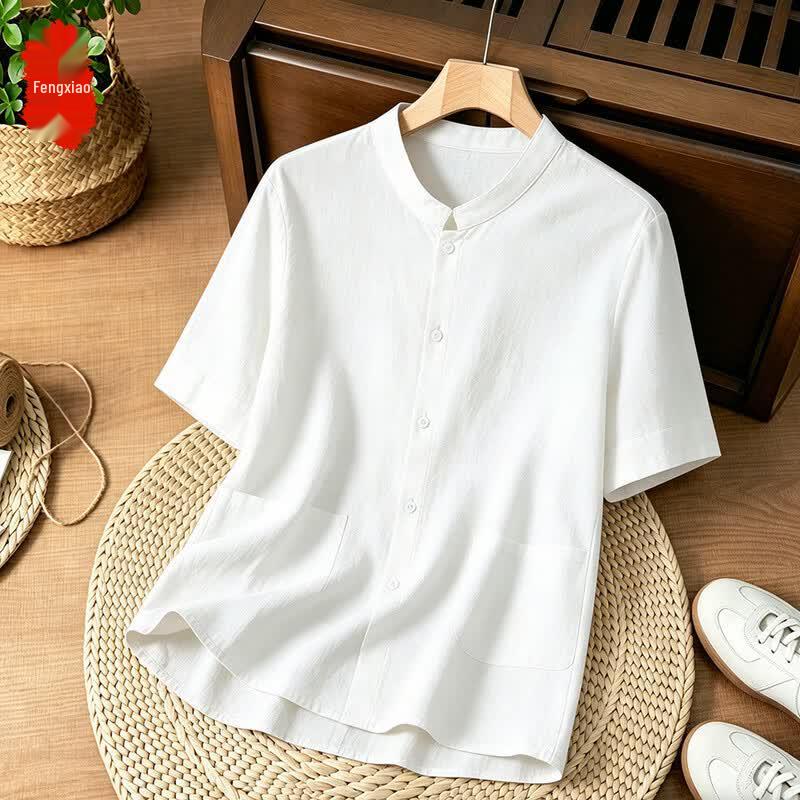 Men's Chinese Style Stand Collar Short Sleeve Shirt
