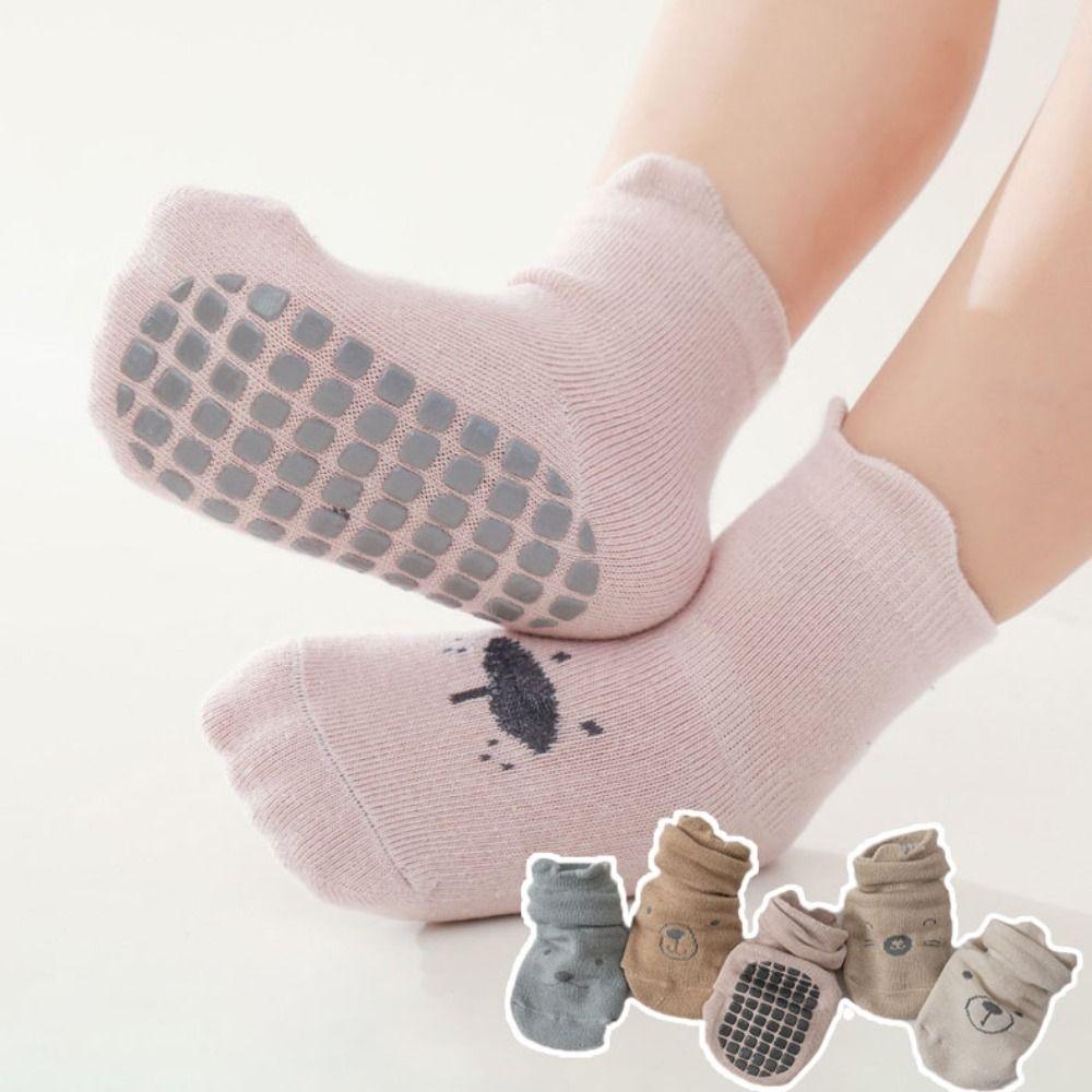 5Pairs Kawaii Bear Ears Baby Cotton Socks Non-slip Breathable Kids Cartoon Socks Cute Autumn Spring Toddle Step Socks Children