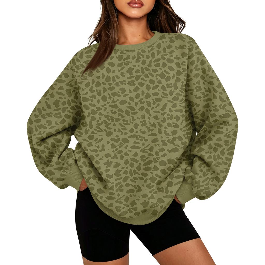 Women's Casual Long Sleeve Leopard Print Crewneck Top for Everyday