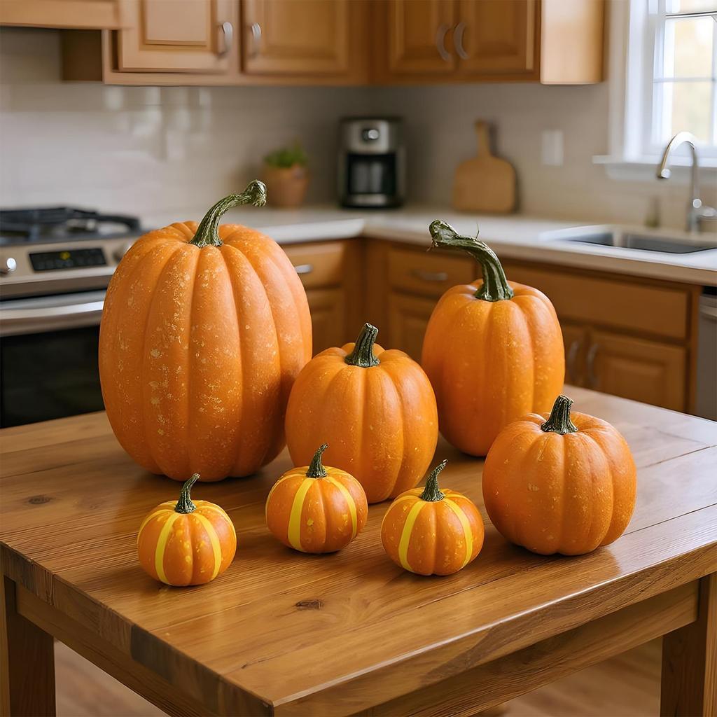 7pcs Artificial Pumpkins Faux Artificial Pumpkins Fake Simulation Pumpkins Halloween Thanksgiving Party Props Home Decoration