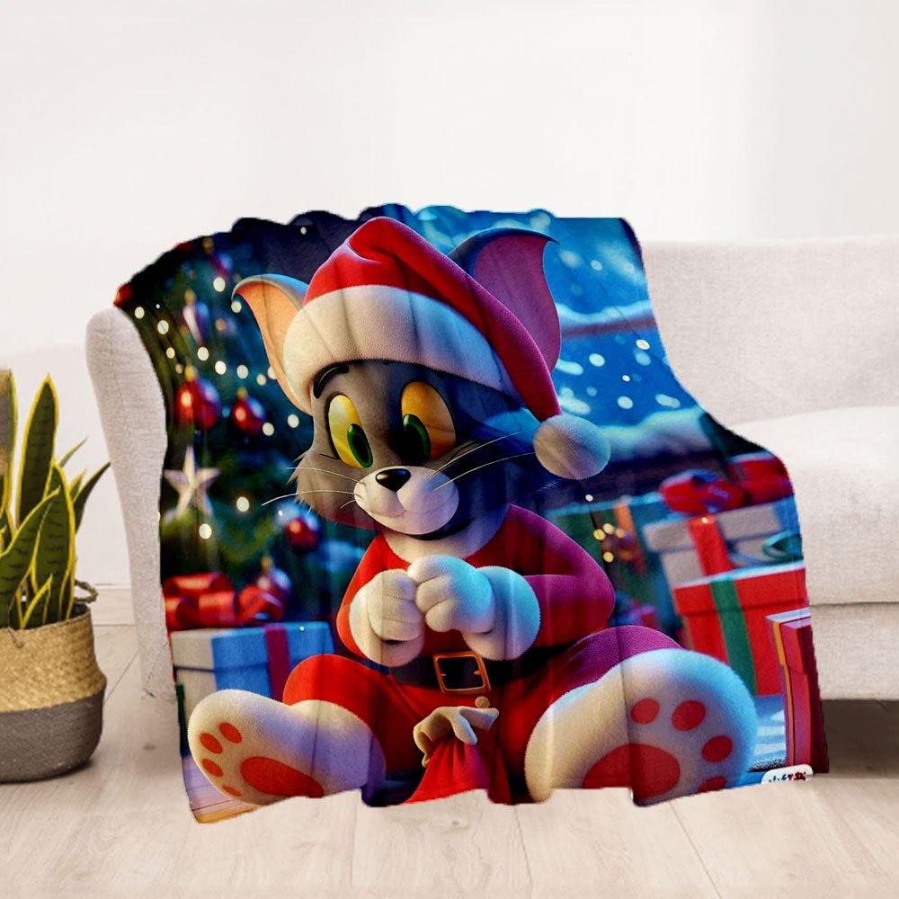 "Tom & Jerry Christmas Santa Costume for Kids"Blanket Flannel Throw Blanket for Sofa, Bed, Travel, Camping, Office