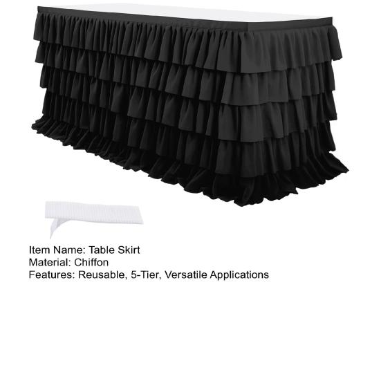 Ruffled Table Skirt 5-Tier Pleated Chiffon Tablecloth Reusable Tutu Table Skirt for Classroom Teacher Desk Back To School Birthday Party Cake Dessert