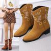 Modne zimowe buty damskie Modne buty outdoorowe Wygodne buty do chodzenia Haftowane brązowe skórzane buty Głębokie wysokie cholewki Damskie buty casualowe Botas