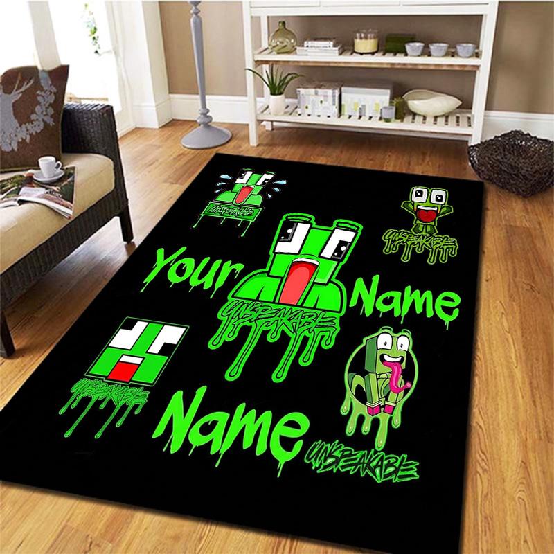 Green Pixel Forest Custom Name Carpet Rug For Living Room Bedroom Home Sofa Decoration Kids Play Nonslip Floor Mat