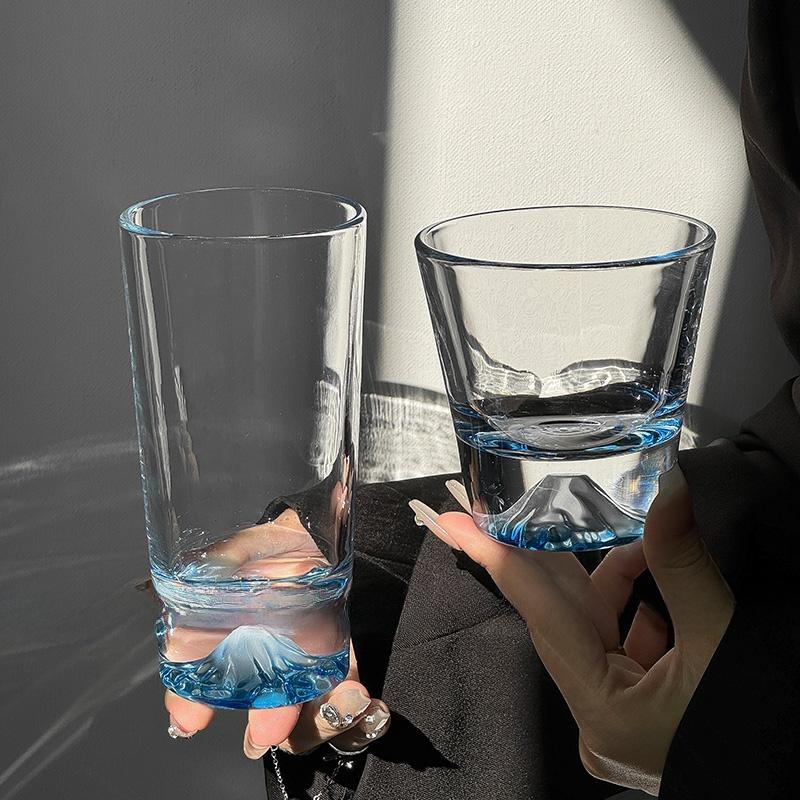 Blue Limited Edition Fuji Mountain Glass Cup Japanese Sle High Aesthetic Value Coffee Drinking Cup for Home Use Water Cup