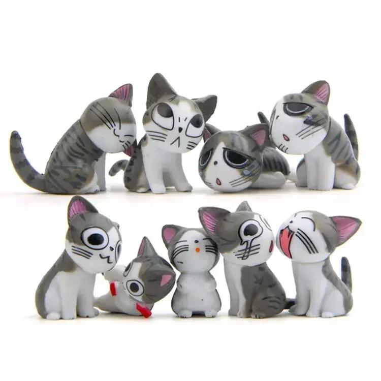 9Pcs/Set Cartoon Grey Sweet Cat Action Toy Figures 2-3CM