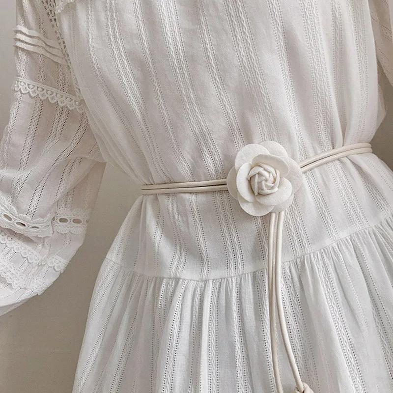 Camellia Leather Rope Knotted Women Belt Long Thin Slimming Body Waistbands For Female Lady Dress Skirt Decorative Skinny Straps